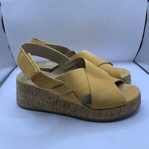 Eileen Fisher Nubuck Cork Wedge Sandals Golden / Size 6